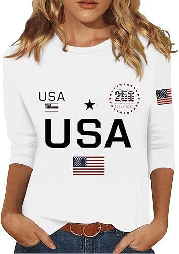 250 Anniversary USA Shirt - Women's American 3/4 Sleeve Shirts 250 Years of Liberty 1776–2026 Patriotic Shirt, S-3XL