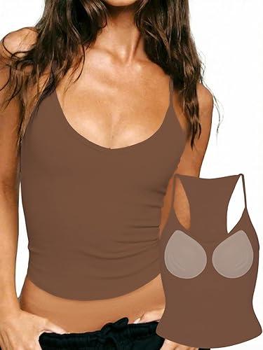Danysu Double Lined Padded Racerback Stretchy Crop Tank Tops V Neck Slim Fitted Tee Workout Gym Yoga Y2K Going Out Camisole