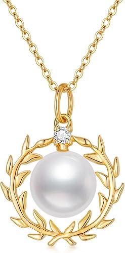 Freshwater Cultured Pearl Necklace with Moon Charm Natural White Orange Purple 925 Sterling Silver Chain 18+2 Inch Adjustable O-Link Dainty Celestial Jewelry Gift for Women