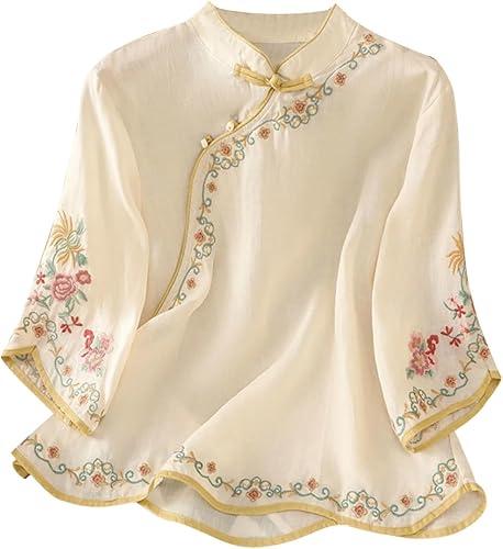 Oplxuo Blouses for Women Dressy Casual Ruffle 3/4 Length Sleeve Womens Tops V Neck Button Loose Tshirts Trendy Summer Shirts