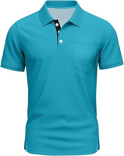 Men's Golf Polo, Short Sleeve Solid T-Shirt Casual Stylish Polo Shirts with Pocket, M-5XL