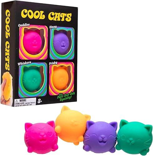 4 Pcs Squishy Cool Cats Squeeze Toys, Sensory Stress Relief, Cute Kitty Fidget Toys Stress Ball Party Favors for Anxiety Relief Everyone, Birthday Gift(4pcs)