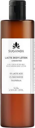 SUGANDA SKINCARE Unscented Lactic Body Lotion With 5% Lactic Acid,Improves Skin Texture & Reduce Strawberry Legs 6.76 Fl Oz