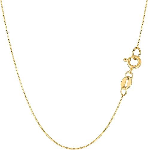 Jewelry Affairs 14k Real Solid Gold Box Style Chain Necklace, 0.6mm