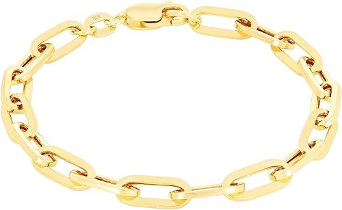 Nuragold 10k Real Yellow Gold Paperclip 5mm Elongated Cable Link Bracelet (7"-8") Italian Jewelry for Men & Women