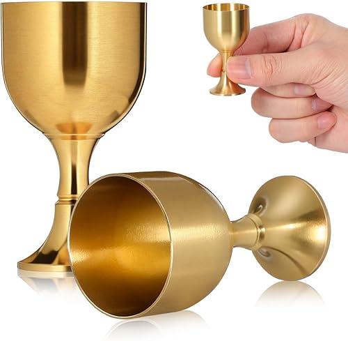 STOBAZA 10 Pcs Brass Wine Chalice Goblets - Medieval Communion Cups Retro Embossed Golden Copper Chalices for Communion, Altar & Royal Offerings