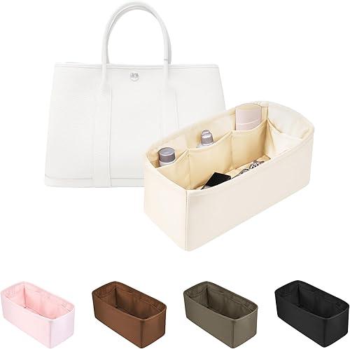 Tote Purse Organizer Insert, Lightweight & Soft Satin Fabric with Pockets, Ideal for Travel, Shopping, and Daily Use, Multicolor Options, Fits Garden Party 23(Craie,GP23)