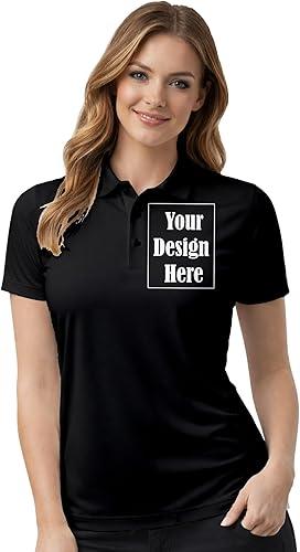 Womens Custom Polo T-Shirt Personalized Print Name Logo Photo Regular Fit Collar Tshirt for Office Casual Daily Wear
