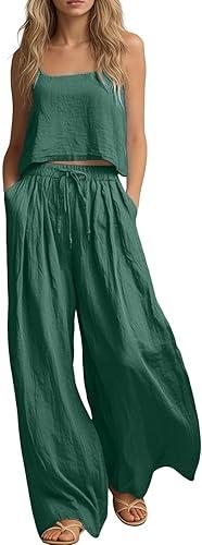Summer Outfits for Women 2 Piece Sets Cropped Camisole Tops Palazzo Pants Beach Set
