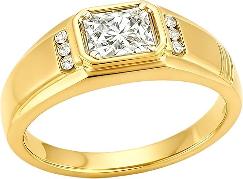 10K 14K 18K Gold Men's 1 Carat Emerald Cut Diamond Ring, 1 CT Emerald Lab Diamond Engagement Wedding Ring for Men Size 4-16 (IGI Certified,D Color,VS1)