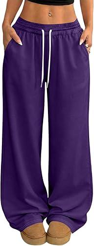 Women's Drawstring Waist Straight Wide Leg Joggers Fashion Casual Loose Baggy Workout Long Sweatpants