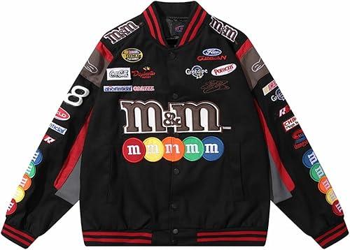 KAYIN Mens Embroidery Jacket Patchwork Baseball Jackets Varsity Retro Casual Sweatshirt Unisex Sport Streetwear Coats Tops