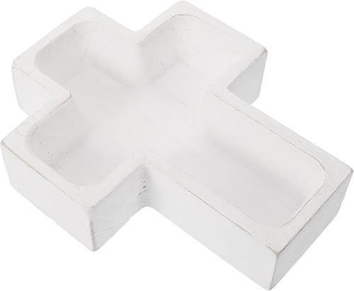 VOSAREA Wooden Serving Tray Cross Shaped Serving Tray Wood Appetizer Cheese Plates Charcuterie Board Fruit Tray Snacks Plate Dish Food Platter for Home Kitchen (White)