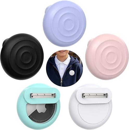 Hidden AirTag Holder for Kids with Safety Pin,EIZLXQ Soft Silicone Apple AirTag Holder for Kids,Discreet Air Tag Holder for Clothes,Luggage,Child & Elderly Tracker(Black/White/Pink/Purple/Green)