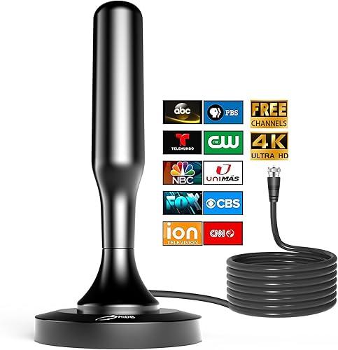 HIDB TV Antenna for Smart TV Indoor, Digital Indoor HD Antennas with Strong Magnetic Base, Easy Installation, Long Range Reception for Local Channels 4K 1080P, 10ft Long Cables (Black)