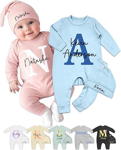 Custom Baby Clothes with Hat, Personalized Newborn Outfit Girl Boy Baby Stuff - Customized Baby Gifts For 0-6 Months