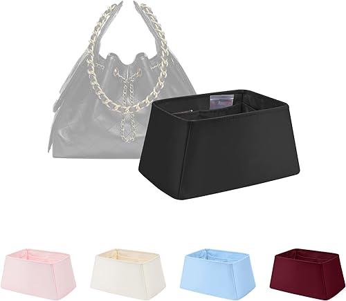 Purse Organizer Insert, Satin & Lightweight Fabric with Inside Pockets to Keep Your Items Neatly Stored, Portable for Commute, Travel, and Shopping, Fits Chanel 25 Bag Mini(Black, 25 Mini)