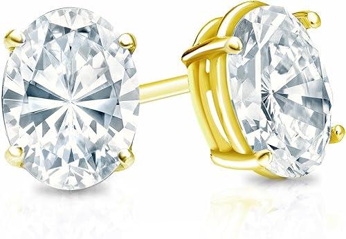The Diamond Deal IGI Certified 1.00 to 5.00 Carat Oval Shape Lab-Grown Diamond 4-Prong Stud Earrings in 14k Yellow, White or Rose Gold With Screw Back Closure