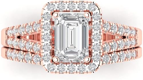 Wedding Ring Set for Women - 14K Solid Gold, Rose Gold Moissanite Engagament Ring and Stacking Zirconia Wedding Band Bridal Set, 1.72 tcw