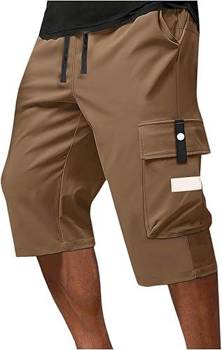 Men's Cargo Shorts Below Knee Lightweight Drawstring Waist Long Shorts Work Pants Multi Pockets, M-3XL