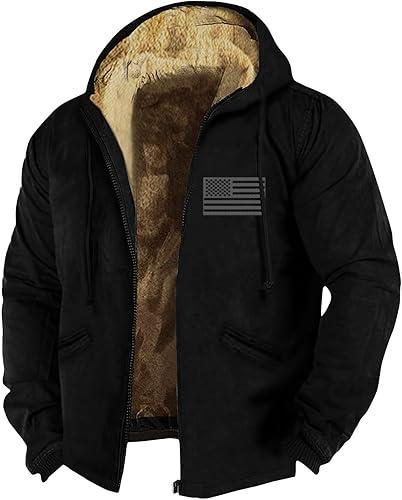 XIAXOGOOL Jackets For Men Hoodie Big And Tall Winter Sherpa Lined Jacket Mens Heavyweight Fleece Warm Trucker Hoodies Coat
