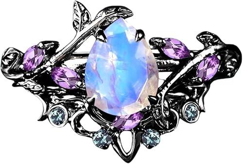 S925/10K/14K/18K Solid Gold Pear Gemstone Vintage Engagement Ring Set Leaf Unique Vine Gemstone Wedding Anniversary Ring Set Black Gold Bridal Ring Set