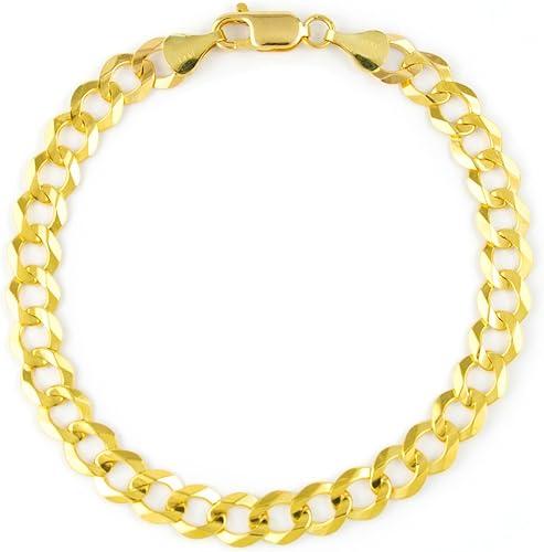 Nuragold 14k Real Yellow Gold Solid Cuban Curb Link 7mm Chain Bracelet (7"-9") Italian Jewelry for Men