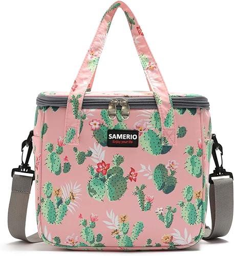 Womens Lunch Bag Large Insulated Cooler Tote for Adults with Adjustable Strap for Work School Picnic Sand Beach (Cactus)