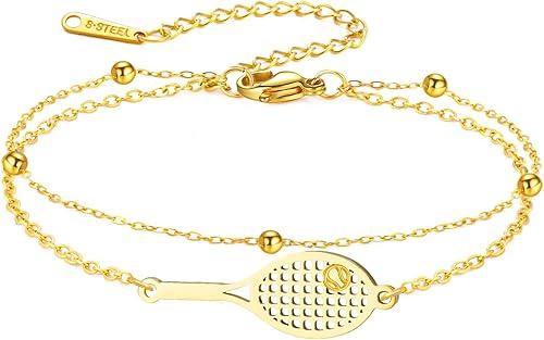 Dreamtimes Tennis Racket Bracelet for Women Stainless Steel Sporty Tennis Player Gift Adjustable Chain Tennis Lover Jewelry for Fans Athletes