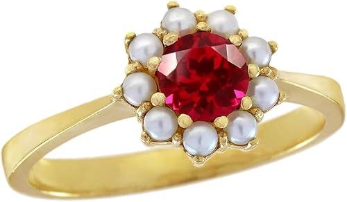 10K 14K 18K Gold 1CT Round Cut Gemstone and Freshwater Cultured Pearl Halo Rings for Women Engagement Wedding Anniversary Ring Jewelry Gifts for Her Size 4-15