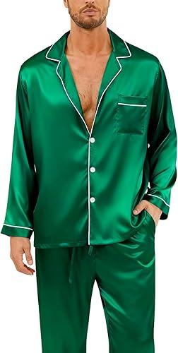 Silk Pajamas for Men Long Sleeve Pj Set Men's Pajama Sets Button-down Satin Silk Pjs Mens Pajamas Set Pjs S ets