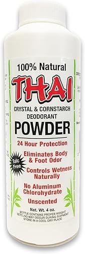 Thai Crystal Deodorant Natural Crystal & Cornstarch Deodorant Foot Body Powder, Unscented, 4 Ounce