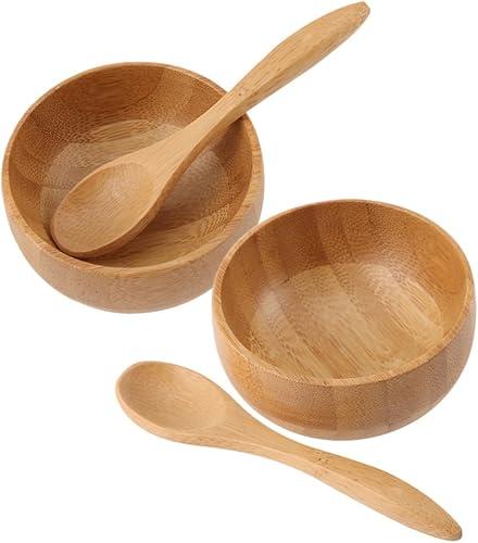 Hemoton 2sets Diy Mask Bowl Natural Bamboo Facial Mixing Bowls for Home and Salon Use Skin-friendly Design Convenient for Easy Mixing and Application