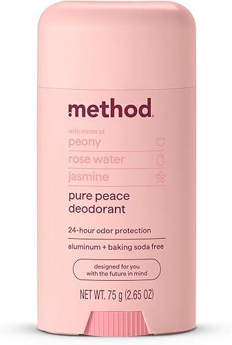 Method Deodorant, Pure Peace, Rose Water, Peonies + Pink Sea Salt notes, 24 Hour Odor Protection, 2.65 oz