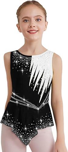 Shinsto Kid Girls Gymnastic Leotard Sleeveless Shiny Rhinestones Ballet Dance One Piece Outfit