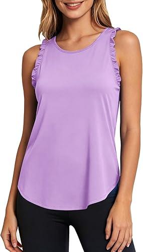 Workout Summer Tops for Women, Loose Fit Active Tank Top, Round Neck Tennis T Shirt, Athletic Running and Yoga Wear