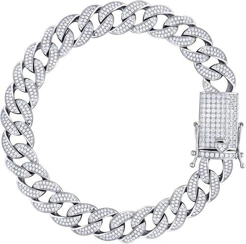 JewelryWeb 925 Sterling Silver 9.90ct Moissanite 12mm Comfort Curb Chain Bracelet Anklet Anklet for Women and Men