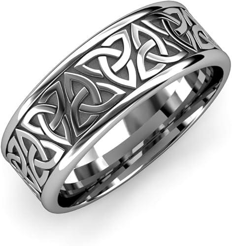 High Polish 7mm Flat Celtic Trinity Knot Unisex Wedding Band 14K Gold