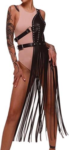Punk Fringed Waist Belt Long Suspender Belt For Women PU Leather Adjustable Accessory For Party and Stage