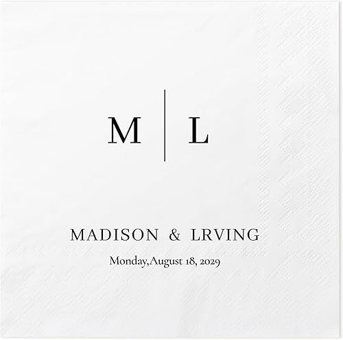 100 Pcs 3 Ply Custom Cocktail Napkins - Personalized Napkins for Weddings with Name&Date - 4.8"x4.8" Customized Napkins for Wedding Engagement Party Bridal Showers Anniversary Date