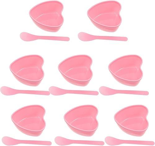 8 Sets Plastic Heart-shaped Face Mask Mixing Bowls with Spatulas DIY Skin Care Tool Kit for Estheticians and Home Facial Treatments