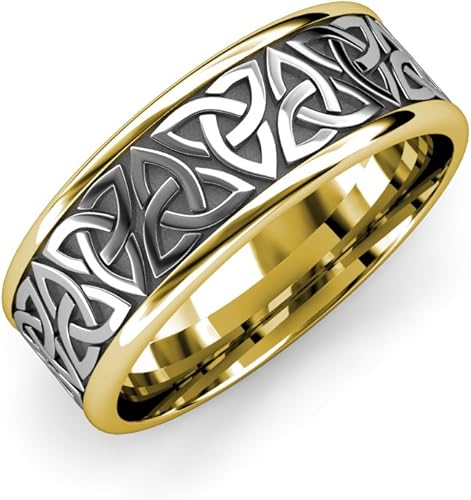 TriJewels High Polish 7mm Flat Two Tone Celtic Trinity Knot Wedding Band in 14K Gold