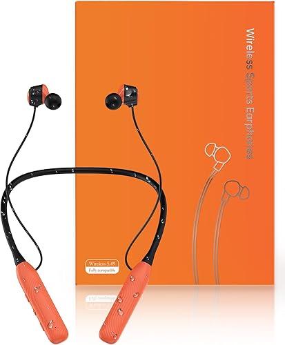 Neckband Bluetooth Headphones, 1000H Extra Battery Life Magnetic Earbuds Noise Cancelling, 80H Playtime Running Headphones Around Neck with Mic, Wireless HiFi Stereo Earphones, Orange