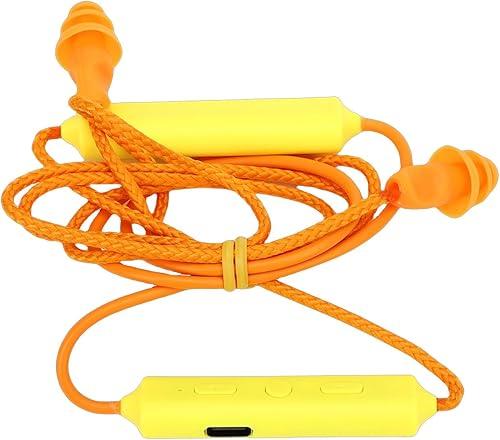 ASHATA Bluetooth Earplug Headphones, Neckband Wireless Earbuds Earplug, IPX5 Water Proof 200mAh Rechargeable, for Construction Site Workshop (Yellow)