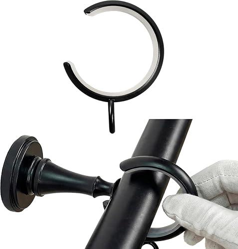TWOPAGES 10 Pack 2" Black C Shaped Iron Bypass Curtain Rings with Eyelets | Seamless Glide Over Center Brackets, Smooth & Silent Sliding, Heavy Duty Iron, Rust Resistant Metal, Fits 1.25" Rods
