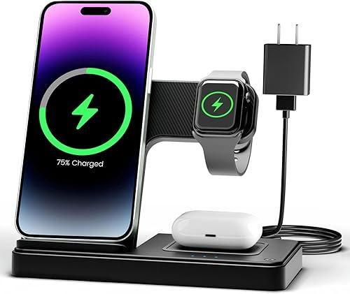 Wireless Charger iPhone Charging Station: 3 in 1 Charger Stand Multiple Devices for Apple - iPhone 17 16e 16 15 14 Pro Max 13 12 11 - Watch 11 10 9 8 7 6 5 4 3 2 SE and Ultra Series - Airpods 4 3 Pro — 37% off