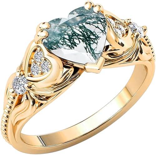 10K 14K 18K Gold 0.08cttw Diamond and Gemstone Heart Ring for Women Heart Shaped Gemstone Promise Anniversary Rings Jewelry Gifts Size 4-16
