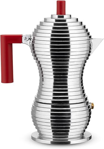 Alessi MDL02/3 R "Pulcina" Stove Top Espresso 3 Cup Coffee Maker in Aluminum Casting Handle And Knob in Pa, Red