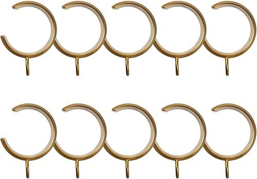 TWOPAGES 10 Pack C Shaped Curtain Rings with Eyelets, 2" Gold Metal Drapery Rings Apply for Curtain Rods