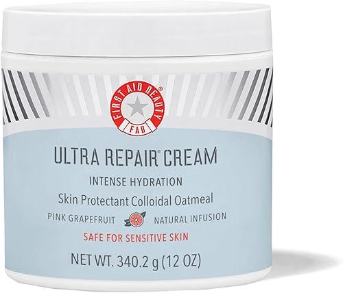 First Aid Beauty - Ultra Repair Cream, Intense Hydration Whipped Colloidal Oatmeal, Strengthens Skin Barrier in 7 Days & Helps Relieve Eczema, Luxury Face & Body Moisturizer, Grapefruit Scent, 12 oz